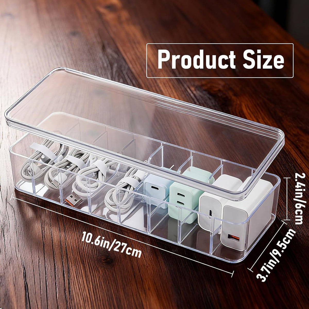 8 Pack Cable Organizer Boxes with Lid, Cord Storage Boxes, Clear