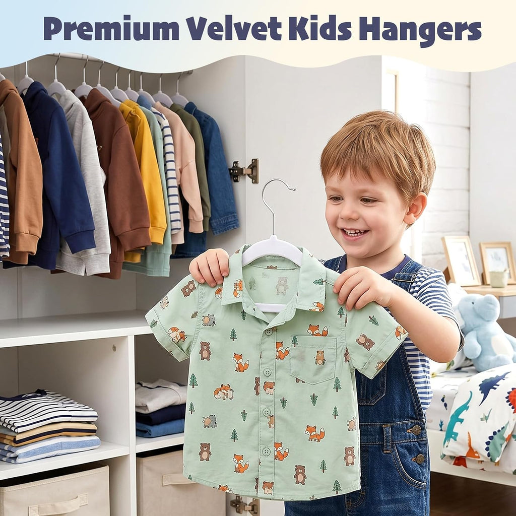 HOUSE DAY 11 Inch Velvet Baby Hangers 50 Pack, Premium Kids Hangers White