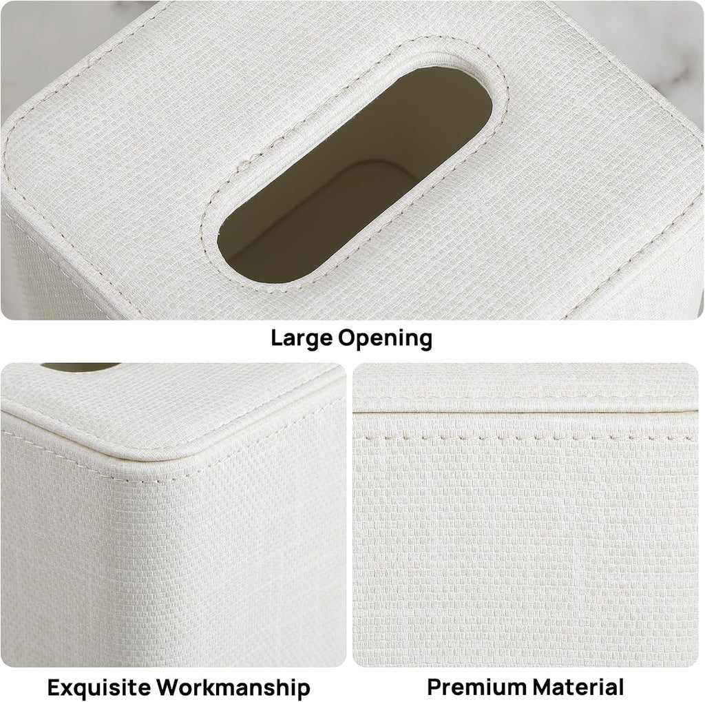 Square Tissue Box Cover PU Leather Tissue Box Holder Cube (Cream)