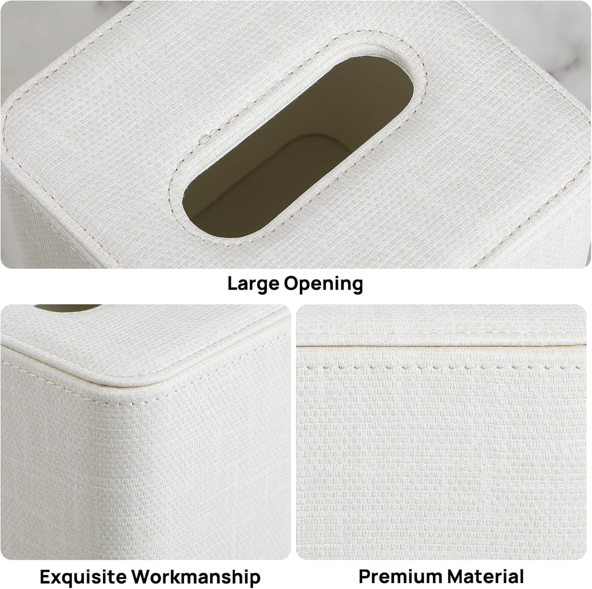 Square Tissue Box Cover PU Leather Tissue Box Holder Cube (Cream)