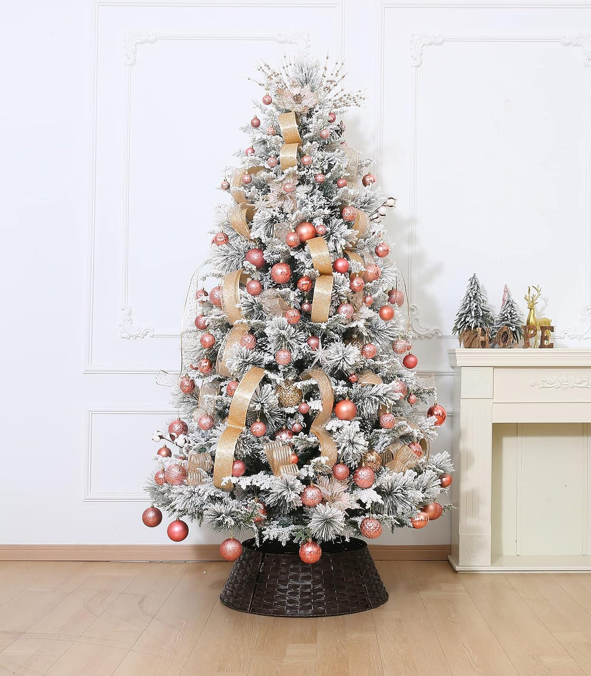 34ct Rose Gold Christmas Ball Ornaments Shatterproof Plastic Christmas Tree Decorations for Xmas Party Home Office Holiday Decor -Medium Size (2.36"/ 60mm)