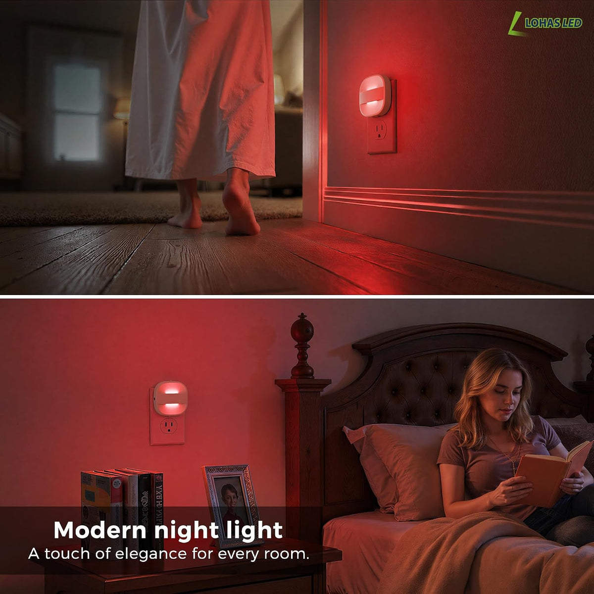 L LOHAS LED Red Night Light, Dusk to Dawn Sensor Nightlight 2 Pack
