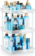 3 Tier Lazy Susan Bathroom Countertop Organizer, 360° Clear Rotating Square Storage Tray, Cosmetics and Perfume Organizer, Spinning Storage Tray Vanity Organizer Shelf for Bathroom Cabinet, Kitchen