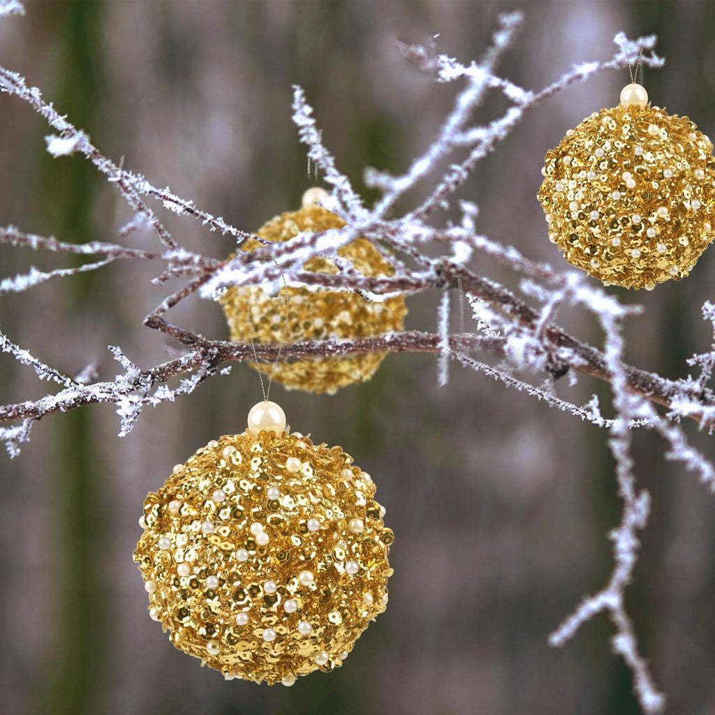 4.25" Christmas Ball Ornaments, 4pc Set Gold Shatterproof Christmas Decorations Tree Balls for Xmas Trees Wedding Party Holiday Decorations (Gold)