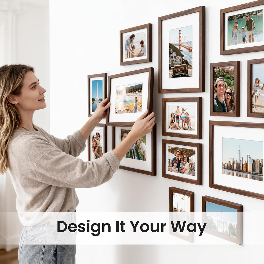 upsimples Picture Frames set of 19, Including 8x10, 5x7, 4x6 Brown Frame