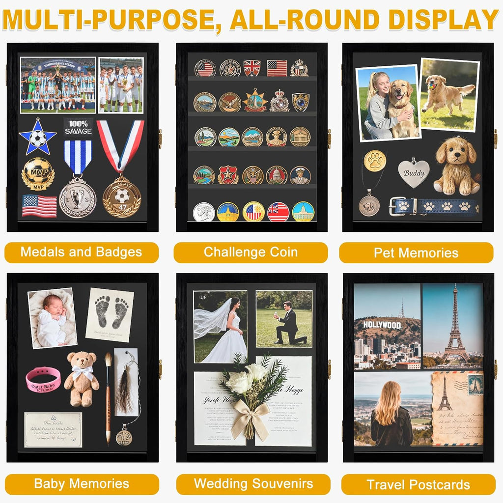 2Pcs Military Challenge Coin Display Case Wooden Shadow Box