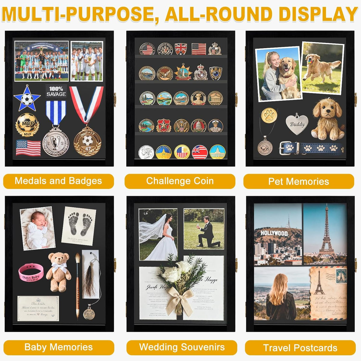 2Pcs Military Challenge Coin Display Case Wooden Shadow Box