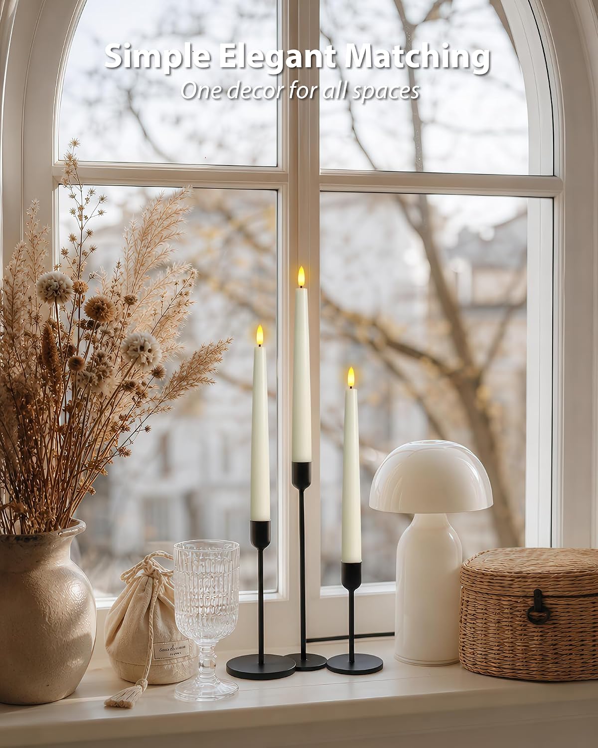 Homemory 9.6 Inches Waxy Flameless Taper Candles with Remote Timer Dimmer, Flickering LED Candlesticks, Battery Operated Window Candle for Christmas Wedding Decor, 6 Pcs Ivory Classic Taper Candles