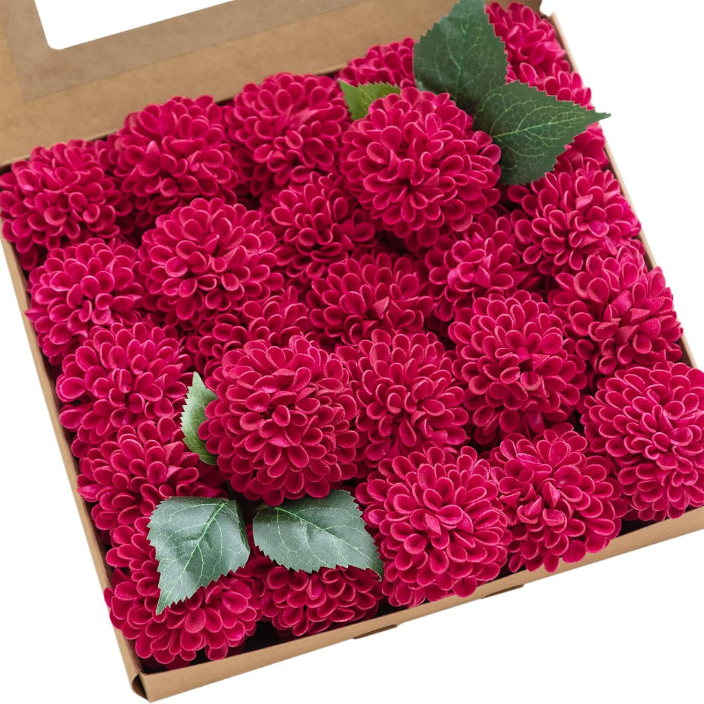Ling's moment Hot Pink Fuchsia Artificial Dahlias, Wedding Flowers, 25 pcs