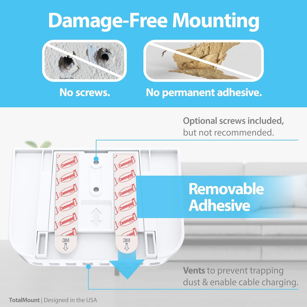 TotalMount Drop-Free Remote Holders – Removable Adhesive – White (2 Pack)