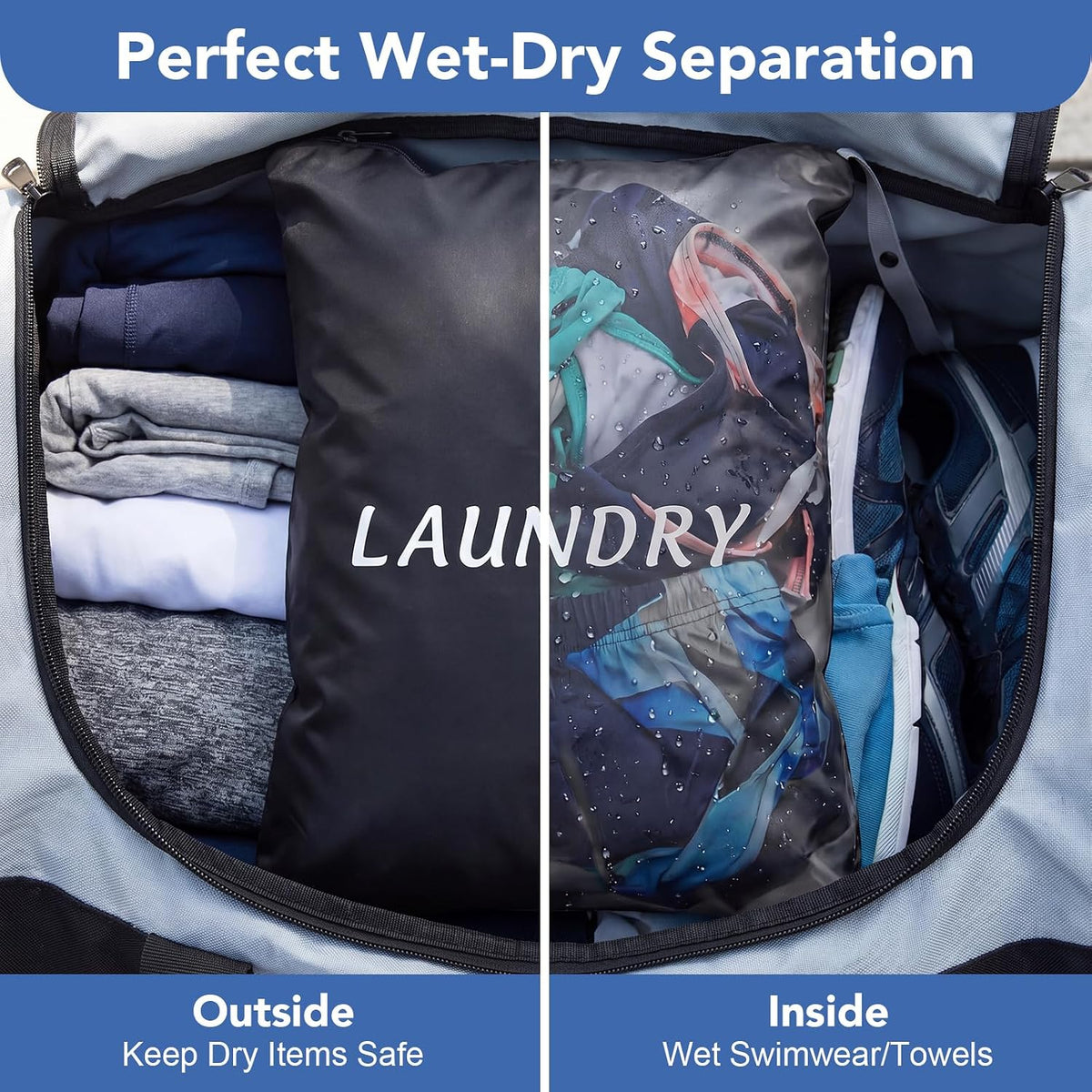 Dntorx 2 Pack Waterproof Travel Laundry Bags for Dirty Clothes with Handle