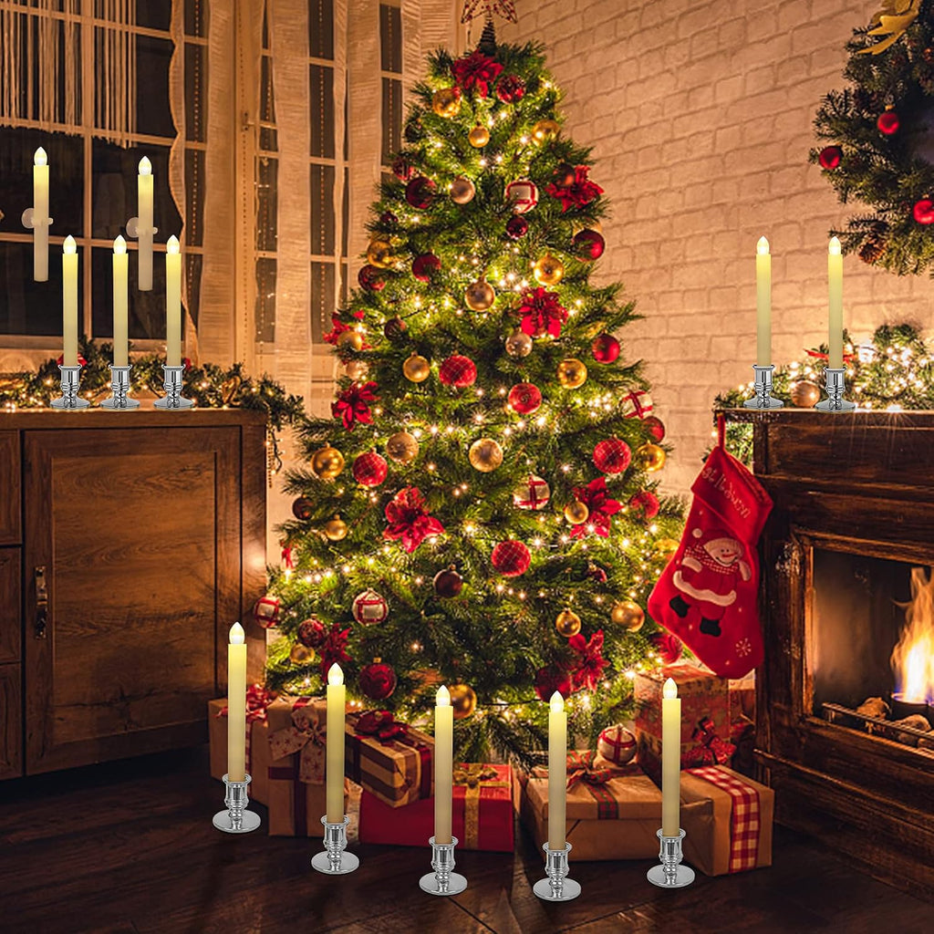 Window Candles 12 Pack Battery Operated with Timer, Flameless, 2 Remote Controls - Christmas Window Lights, Removable Silver Holder and Suction Cup for Home Decorations