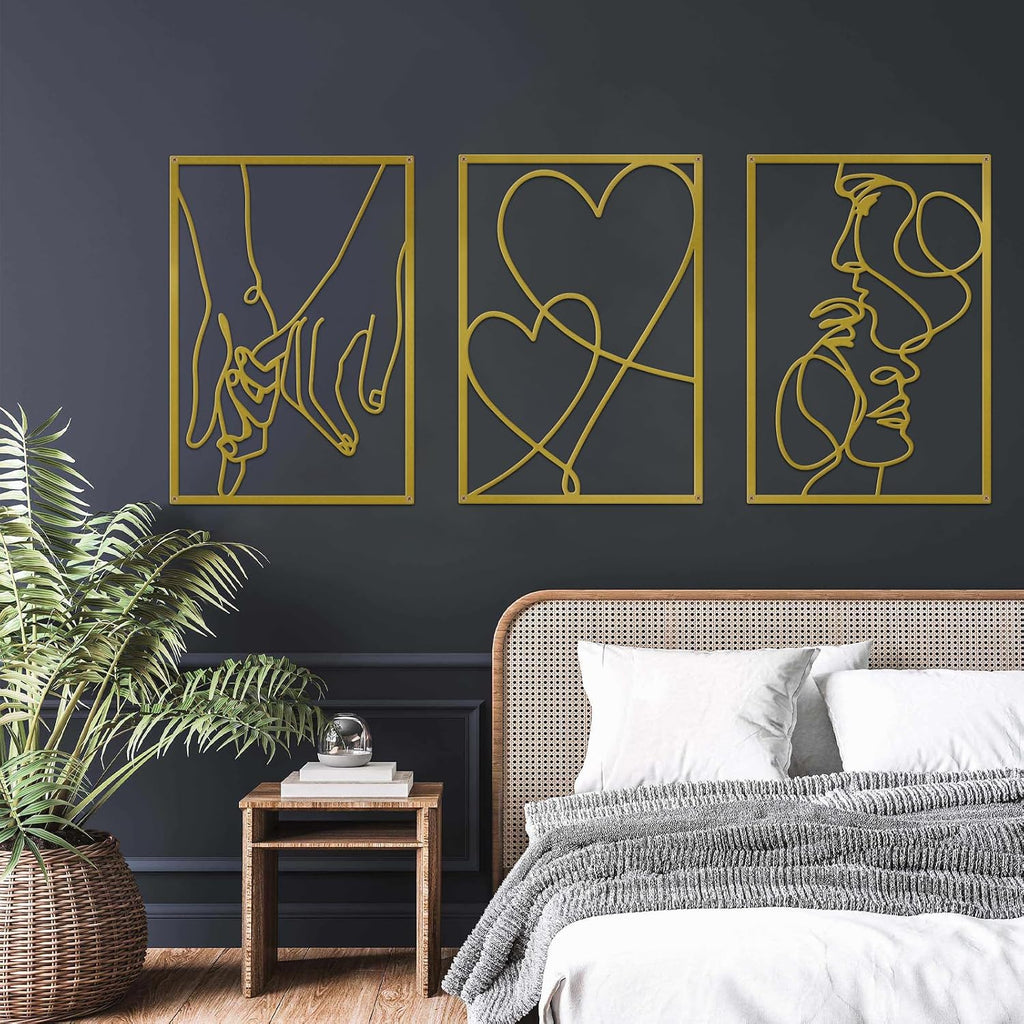3 Pieces Metal Minimalist Line Wall Art, Love Heart Metal Wall Decor