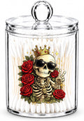 Gothic Skull Cotton Swab Holder with Lid Clear Acrylic Canister