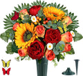 MUVIC Artificial Cemetery Flowers for Outdoor Grave Decorations，Memorial Flower- Realistic Sunflower Rose - Sympathy Bouquet