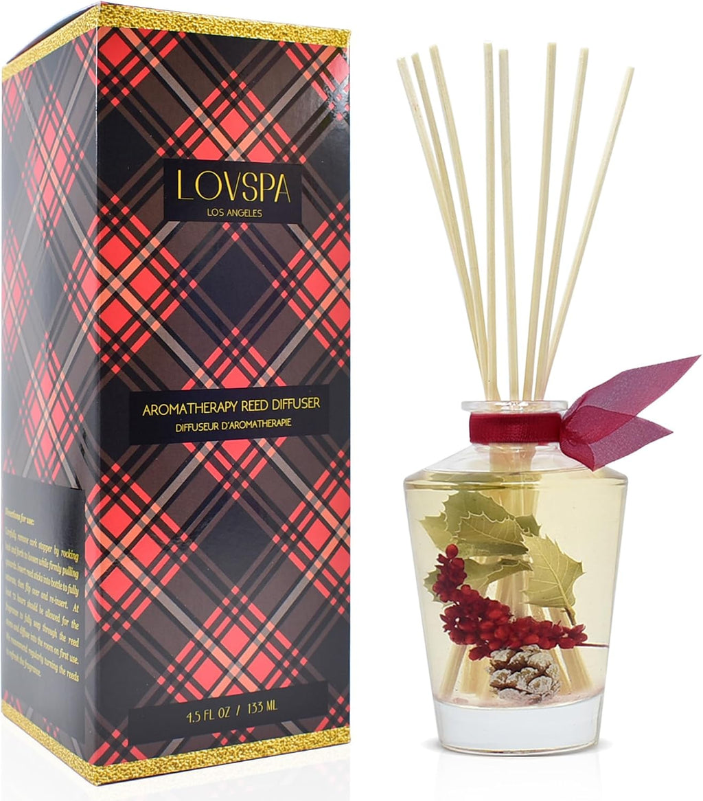 Reed Diffuser Set, Holiday Red Currant & Woods Scented Oil Diffuser with Sticks, Home Fragrance Accessories for Bathroom Shelf Decor, Aroma Diffusers for Home or Office Desk, USA Made