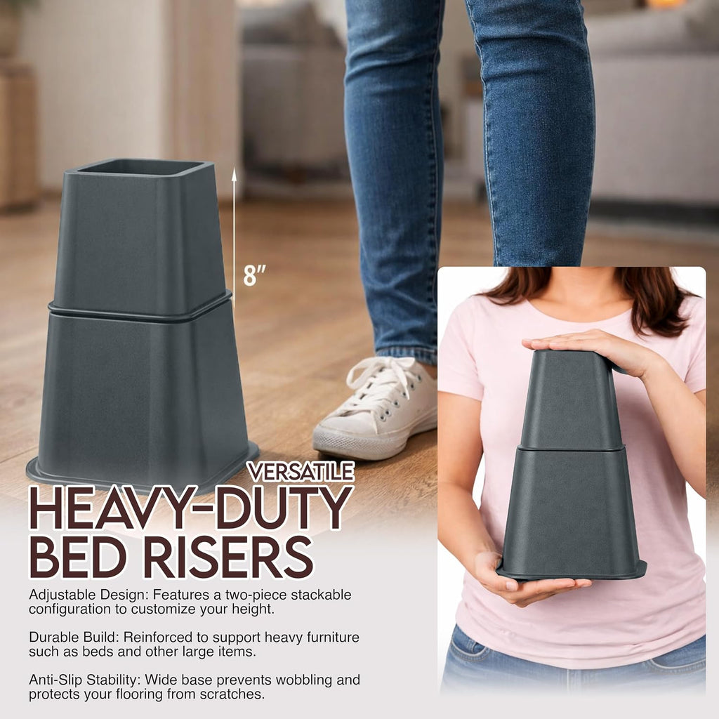 Utopia Bedding Adjustable Bed Risers 3 & 5 Inch, Grey, 4-Pack