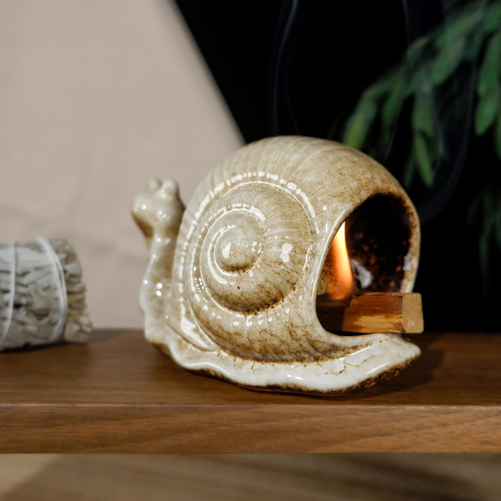 MOUGIGI Handmade Ceramic Snail Palo Santo Holder Chiminea Incense Dish