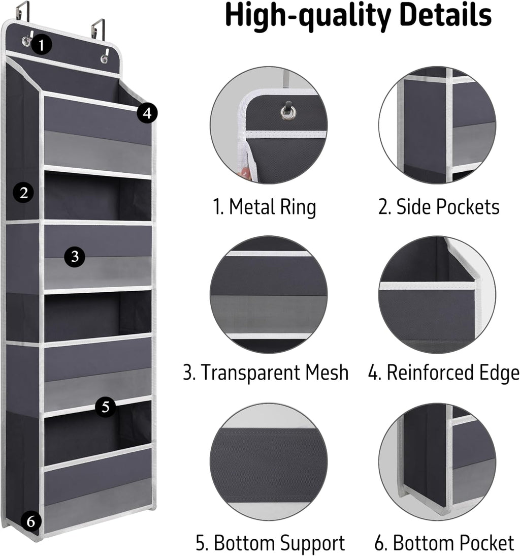 TYMENSH Over the Door Organizer for Bedroom Bathroom Pantry, 4 Shelf Gray