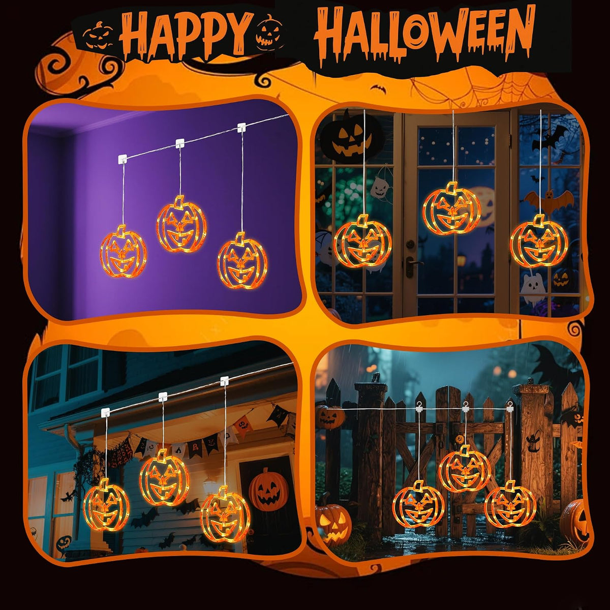 woohaha Pumpkin Halloween Window Lights,48LED Orange