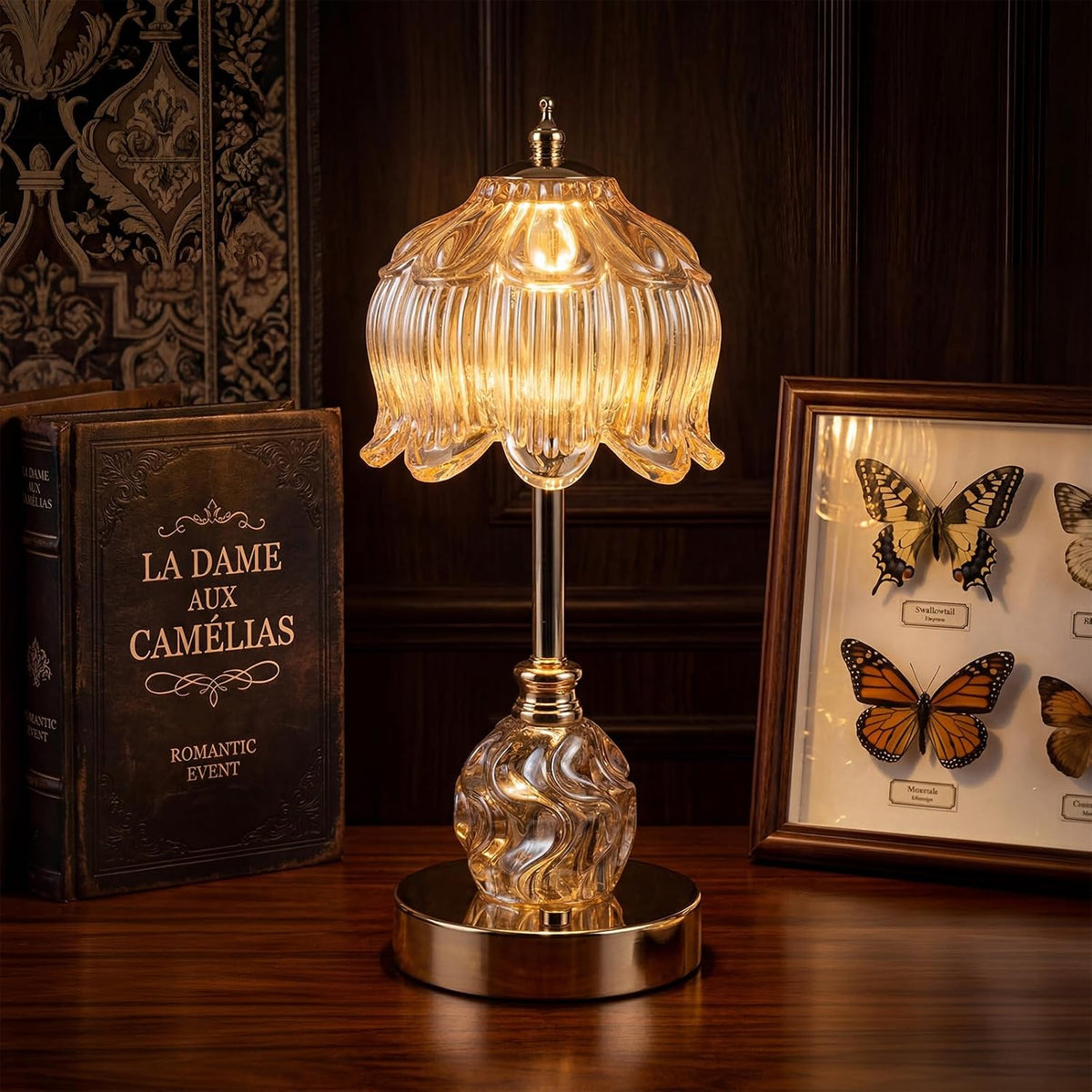 Flower Battery Operated Rechargeable Lamp Cordless, Lily, Amber