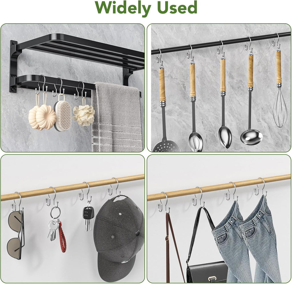 Goowin Shower Curtain Hooks, Simple Shower Curtain Rings, Sturdy Shower Curtain Hangers, Double Hook Shower Curtain Hooks, Smooth Gliding Metal Shower Hooks for Shower Curtain (Chrome, 12 Pack)