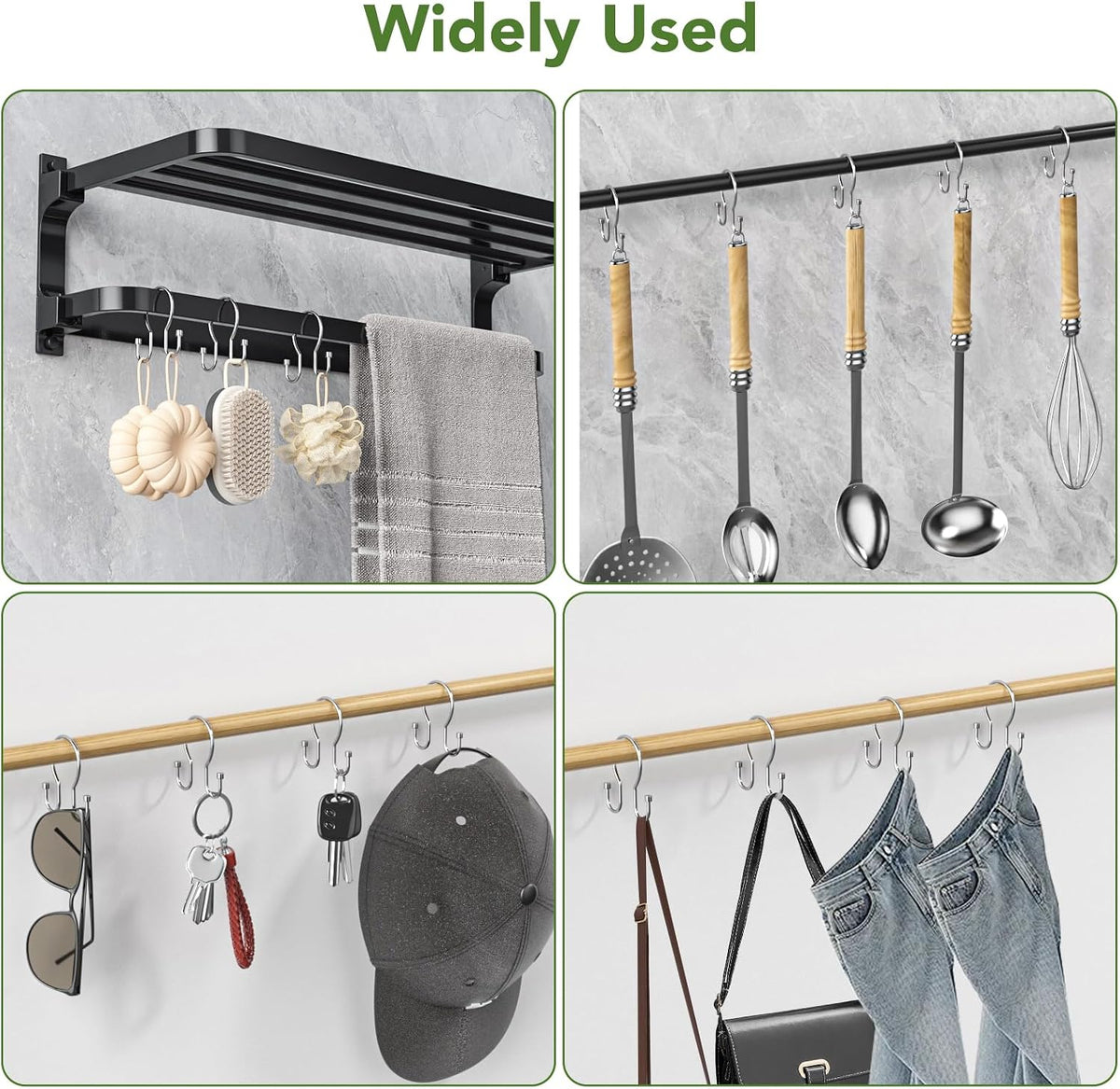 Goowin Shower Curtain Hooks, Simple Shower Curtain Rings, Sturdy Shower Curtain Hangers, Double Hook Shower Curtain Hooks, Smooth Gliding Metal Shower Hooks for Shower Curtain (Chrome, 12 Pack)