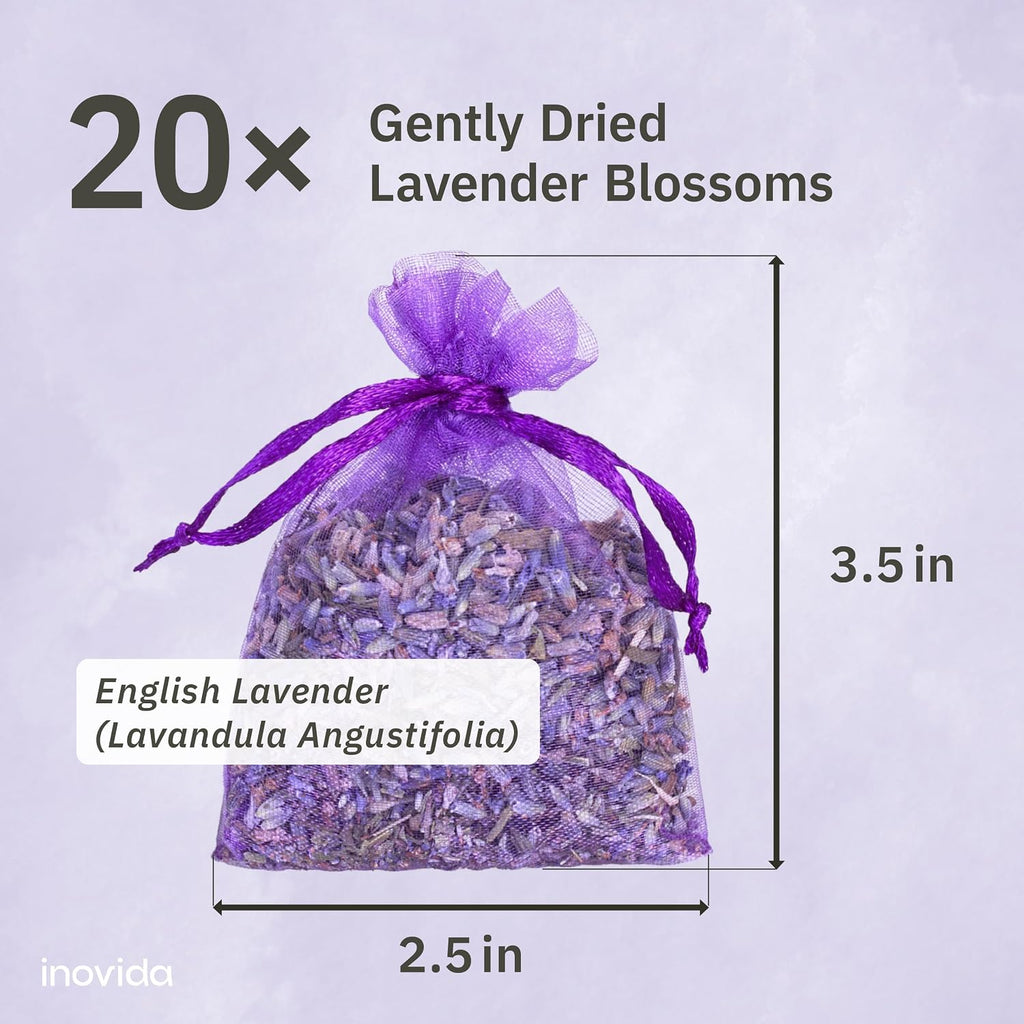 Inovida 20x Lavender Sachets - Stop Clothes Damage - Sachet Bags for Drawers, Closets, Wardrobe, Cars - 100% Natural Dried Flowers - Room Air Freshener, Closet Scent