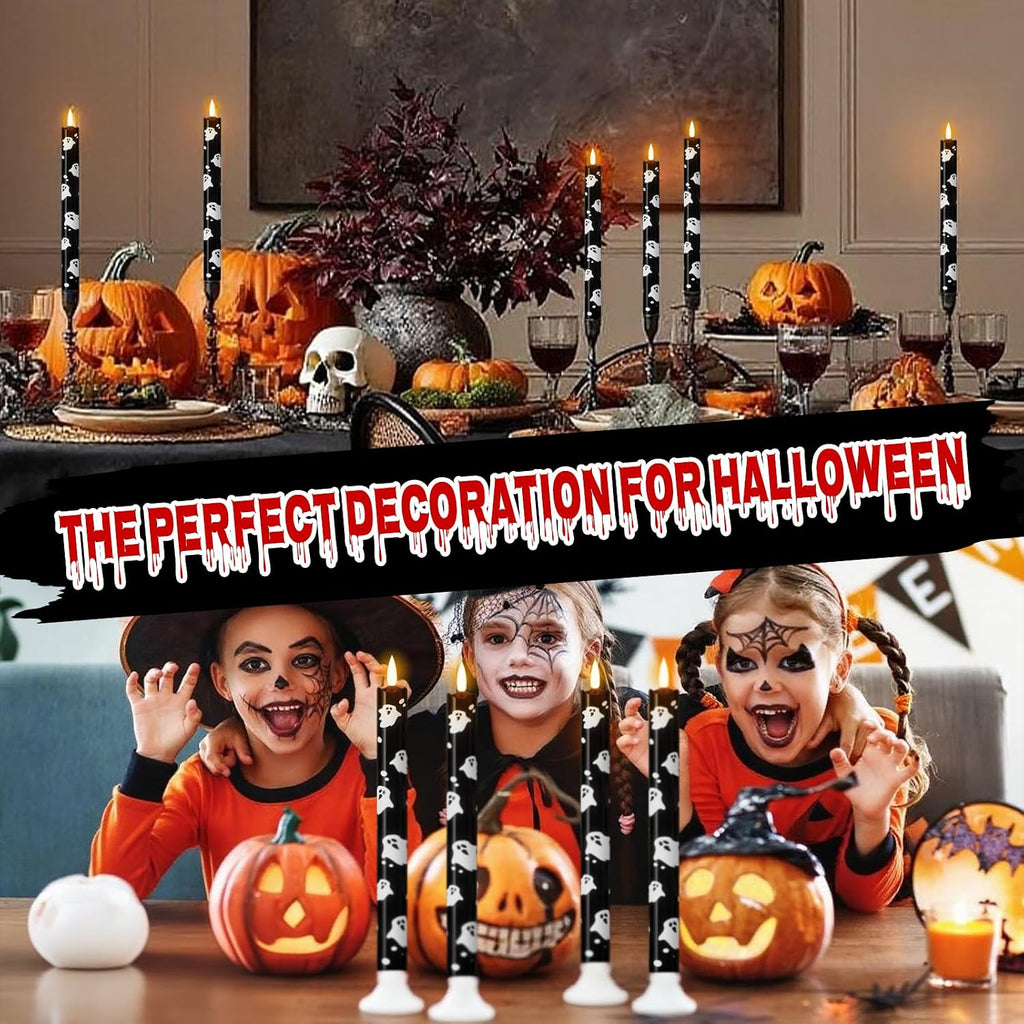 Eldnacele Halloween Ghost Decal Flameless Taper Candles with Remote Timer