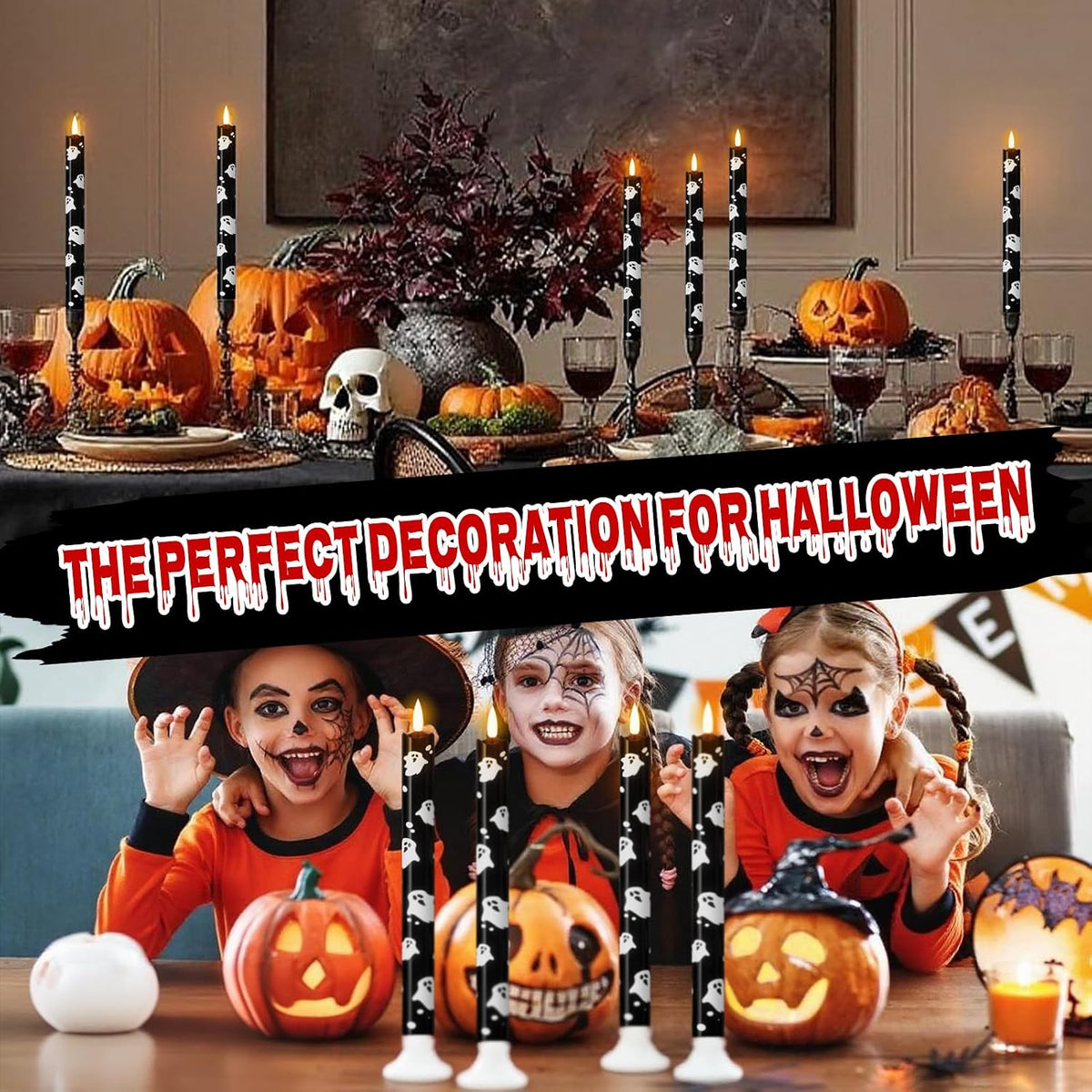 Eldnacele Halloween Ghost Decal Flameless Taper Candles with Remote Timer