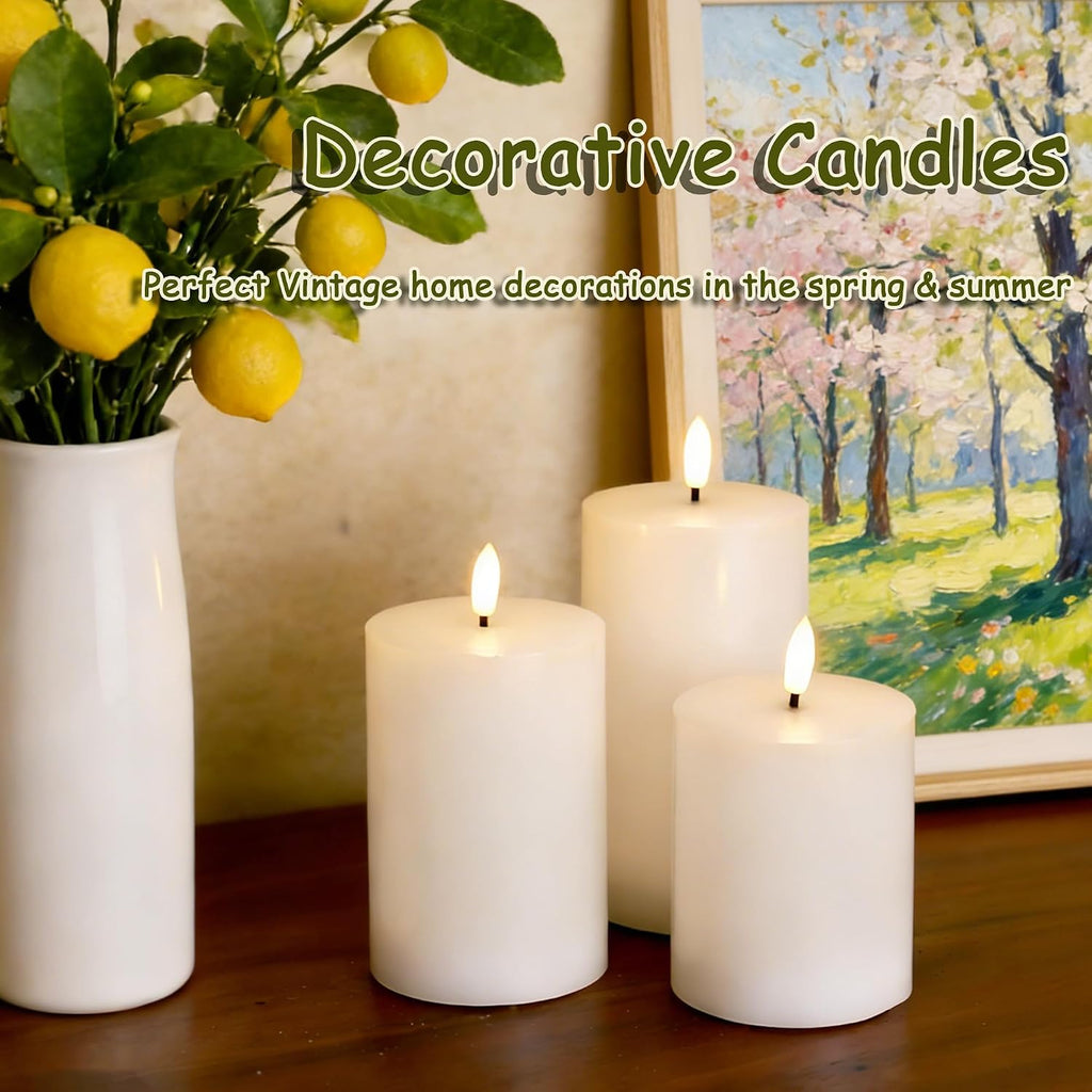 JOIONE White Flameless Pillar Candles with Remote, 3 Pack Home Decor