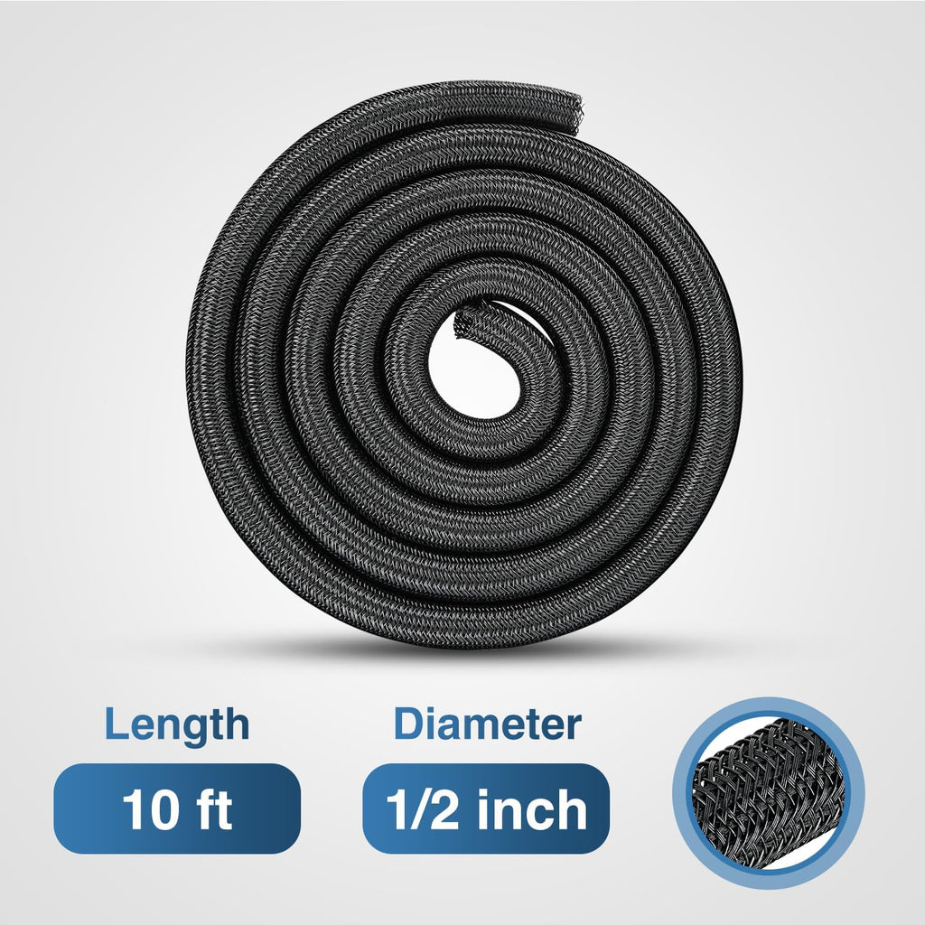 Nilight Cable Sleeve, 10ft-1/2inch Cord Management Sleeves Black Wire Loom