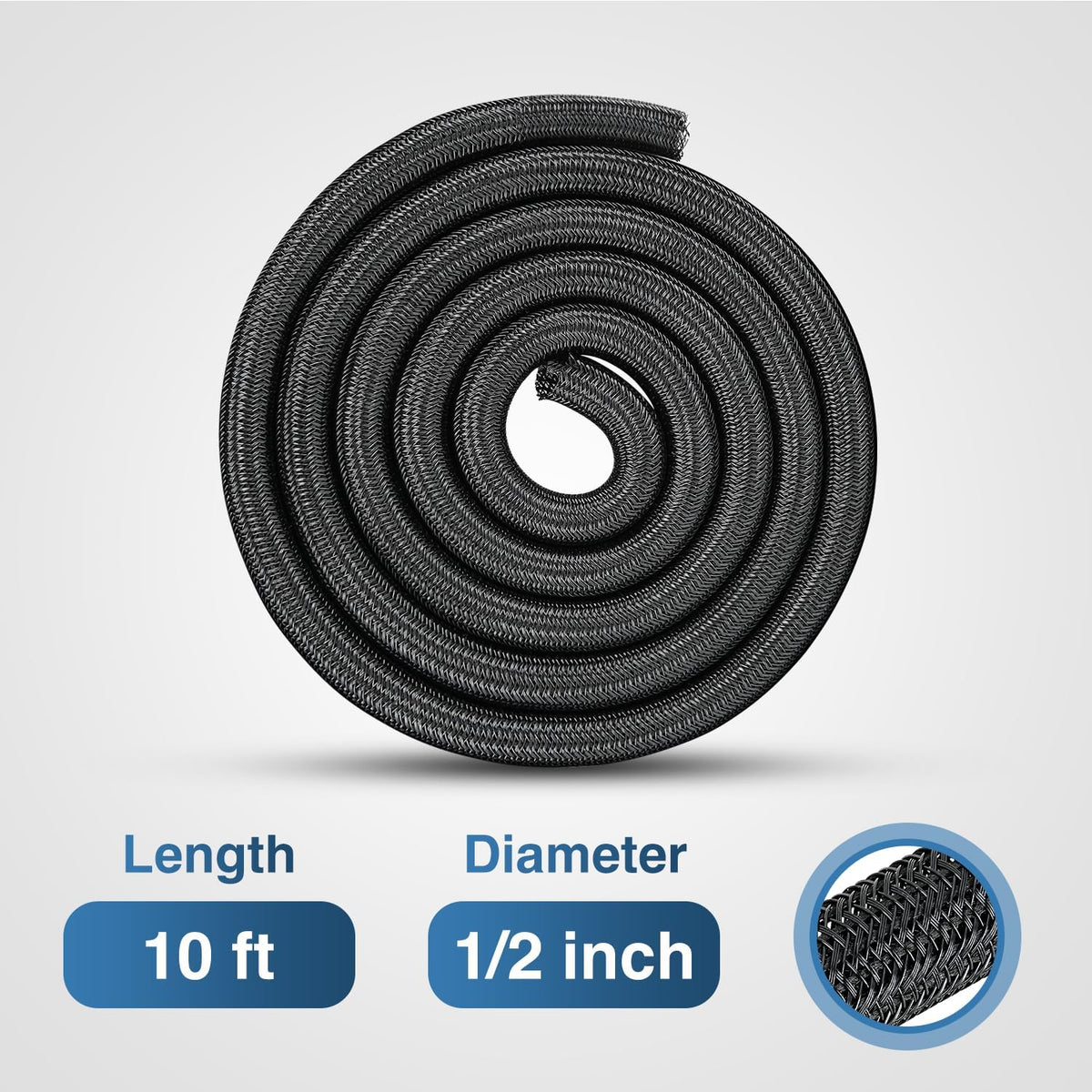 Nilight Cable Sleeve, 10ft-1/2inch Cord Management Sleeves Black Wire Loom