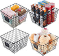 JUNCHU CHERRY 4 Pack【Large】 Wire Handmade Storage Basket for Organizing Household Goods,Pantry Organization,Bathroom countertop,Laundry,Wardrobe Storage Basket,Black