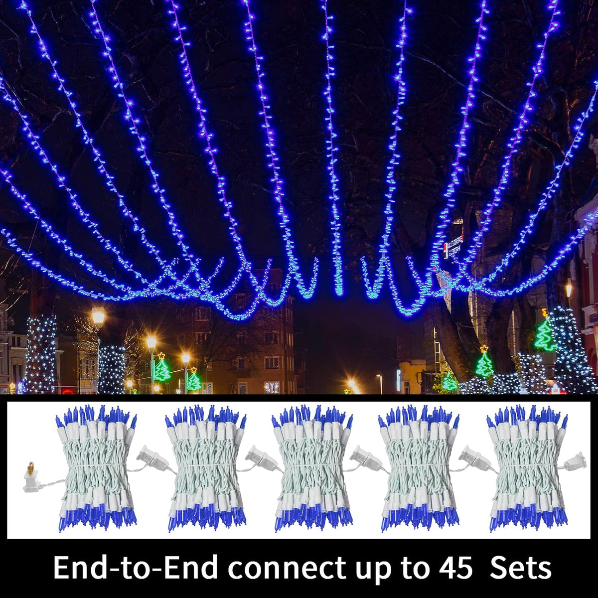 LAMPHOME 100 LED Blue Christmas Lights, Connectable String Lights, 21.6ft Plug in Blue Tree Lights, Indoor Outdoor Mini Fairy Lights for Christmas, Hanukkah, Independence Day Patriotic Decor