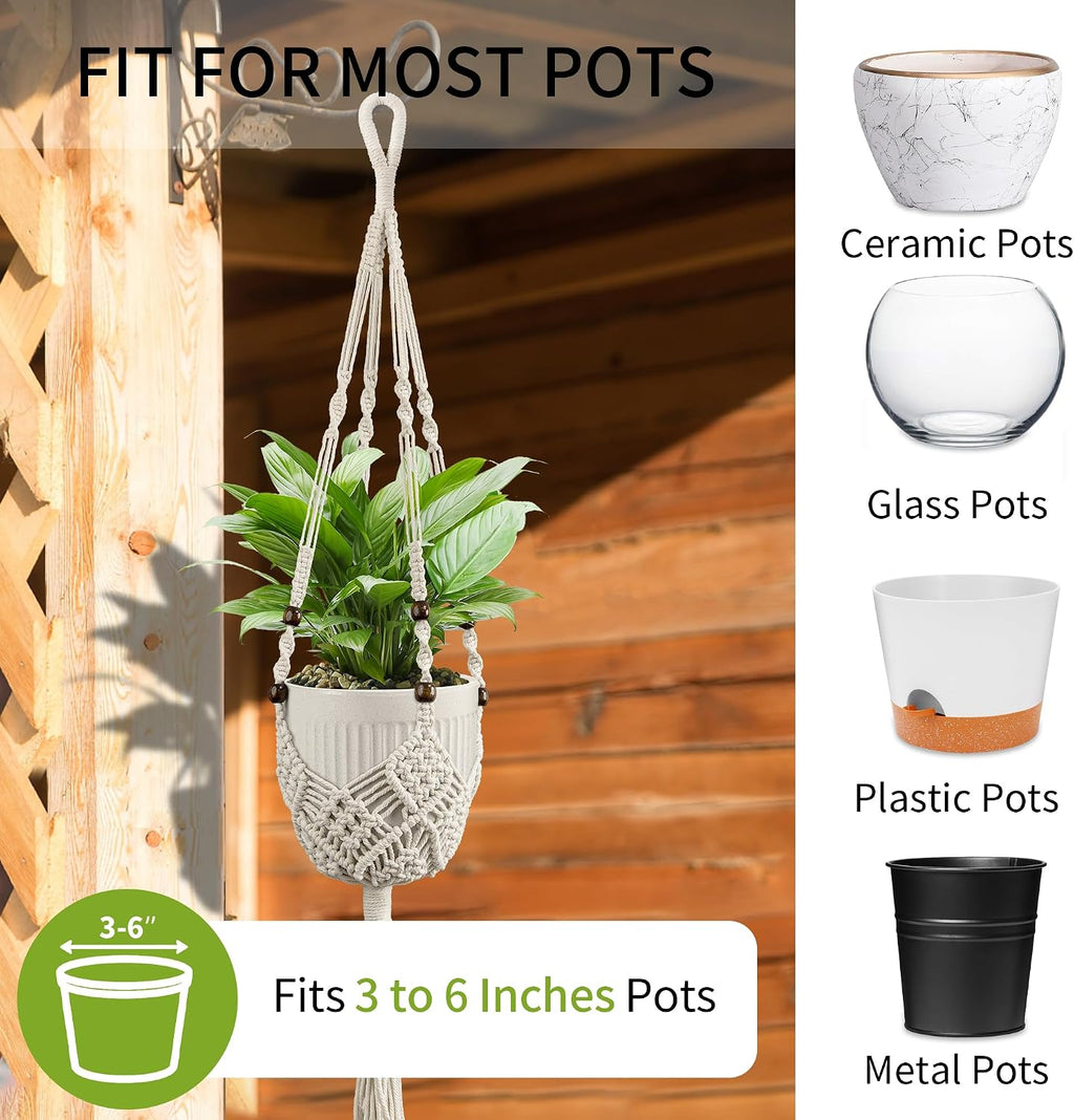 Macrame Plant Hanger - Fits 3-6 Inch Pots, Set of 2, Ivory