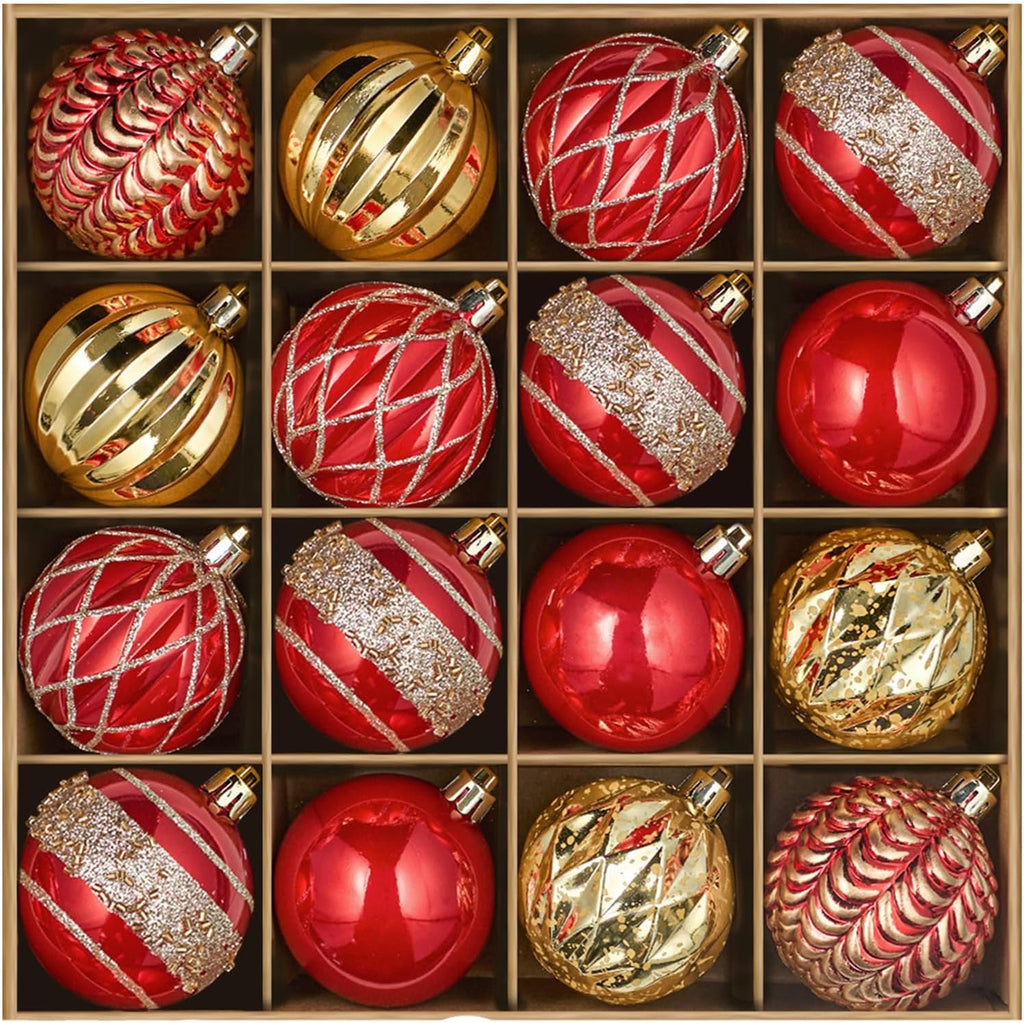 JORNOY 16CT 2.36 Inch Christmas Tree Ornaments, Red & Gold