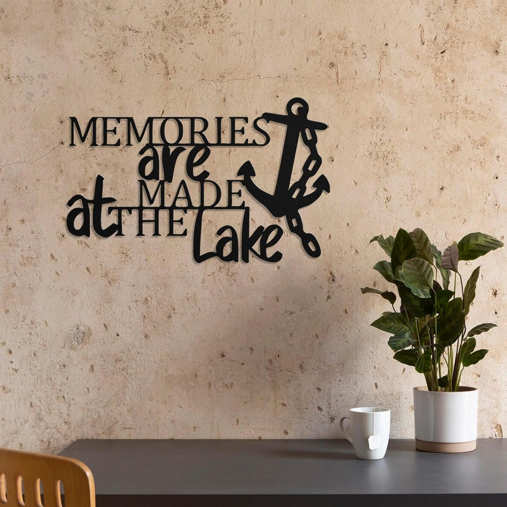 Hnatzu Memories Are Made at The Lake Metal Wall Art, Rustic Waterfront Cabin Decor for Indoor Outdoor Use,Lake Life Cottage Porch Decor,Unique Gift