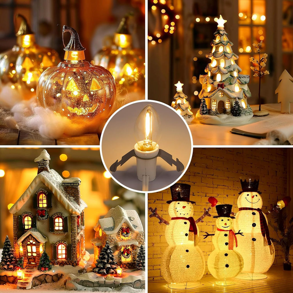 Accessory Cord with One LED Light Bulb - 6ft UL-Listed Cord with On/Off Switch, C7 LED Bulb for Christmas Village House Halloween Pumpkin Blow Mold, Ceramic Tree, Salt Lamp, Craft Project, 4 Pack