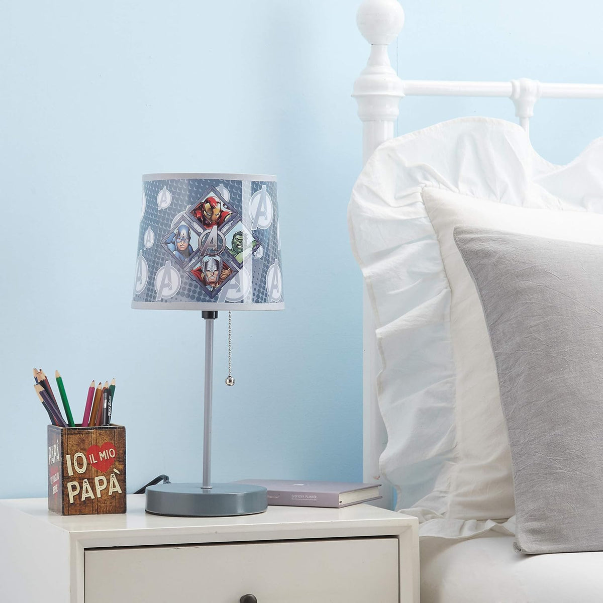 Avengers Stick Table Kids Lamp with Pull Chain, Themed Printed Decorative Shade,Metal