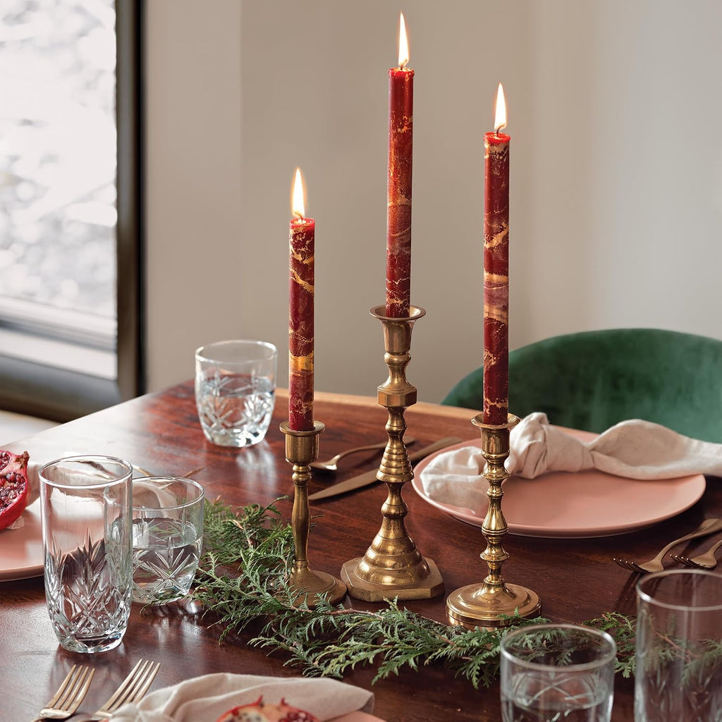 Northern Lights Candles - Premium Decorative Tapers - 12" 2PK - Bordeaux w/Gold - 73302