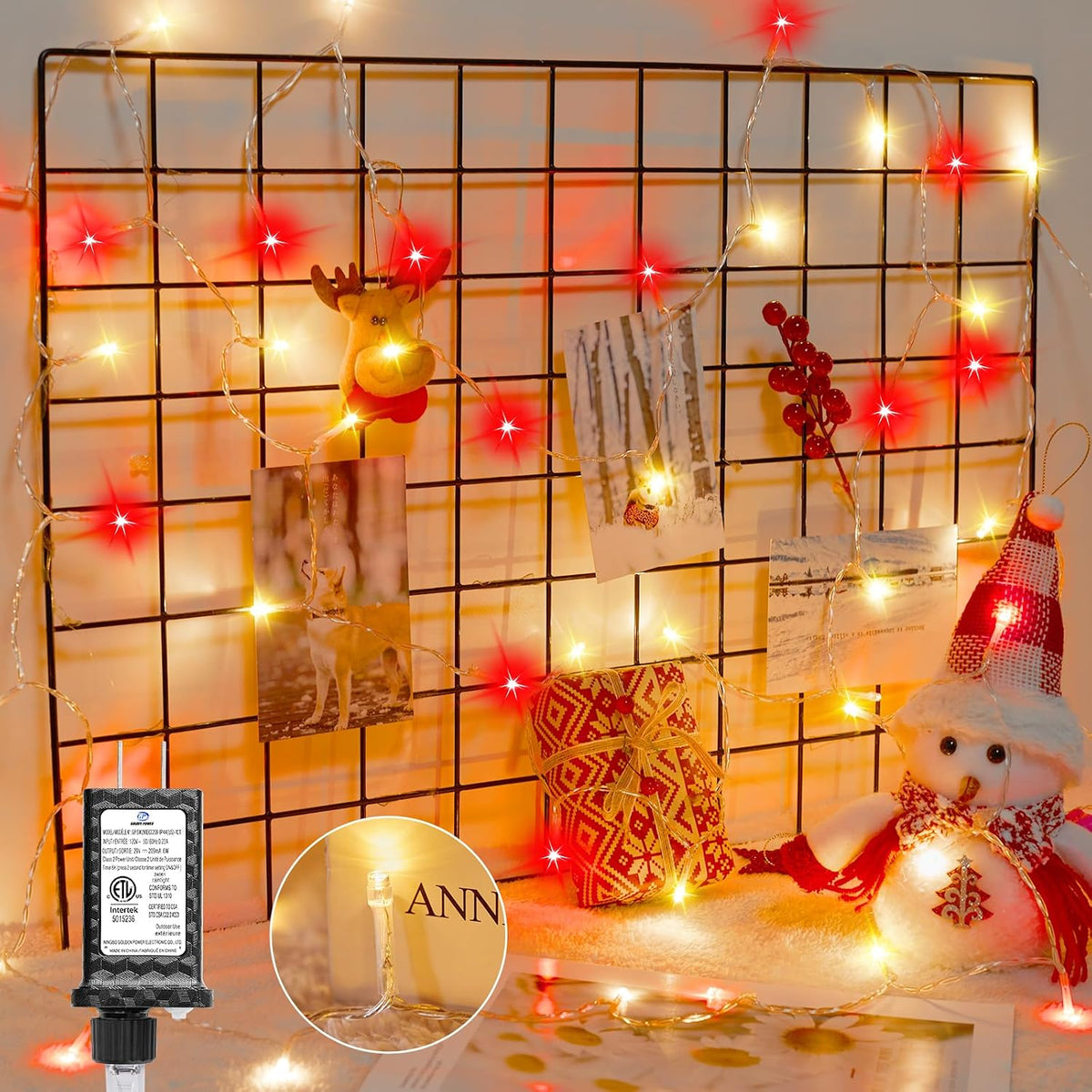 Minetom Christmas Lights Outdoor Cluster Lights - 200 LED 10 Ft Christmas Firecrackers String Lights, 12 Modes Timer Waterproof Connetable Plug in Twinkle Fairy Lights for Xmas Tree, Red＆Warm White