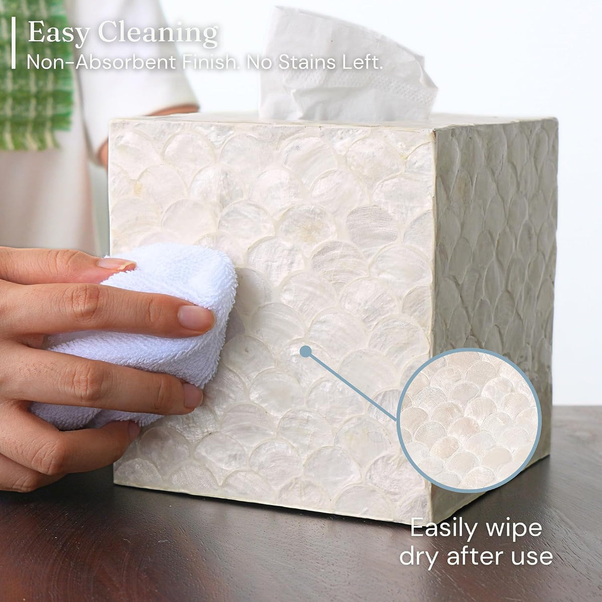 CHI AN HOME 5.5" Capiz Square Tissue Box Cover, Coastal Tissue Box Holder