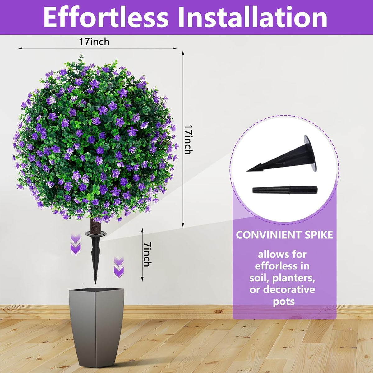 Yangrass 2Pack Artificial Purple Flower Topiary Ball Tree with Ground Spike
