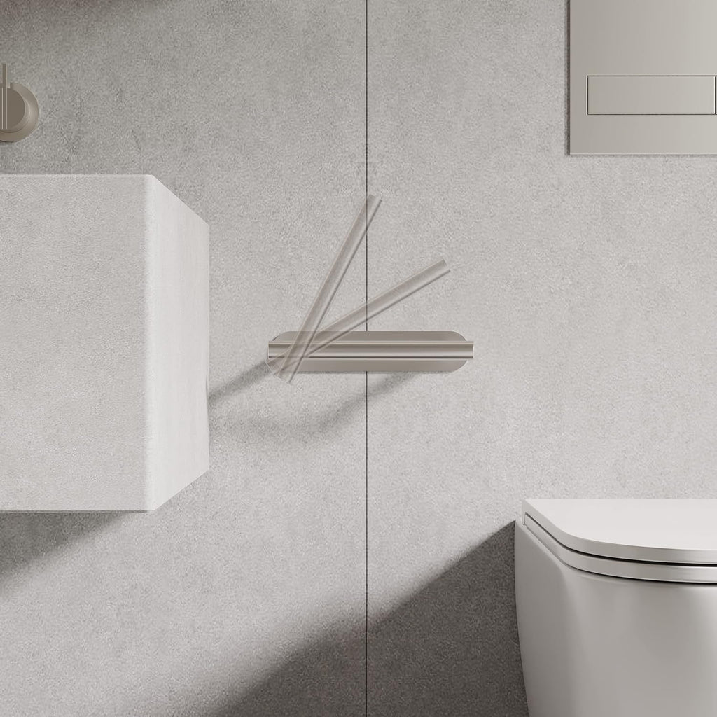 RUACQ Brushed Nickel Toilet Paper Holder Adhesive or Drill Wall Mount