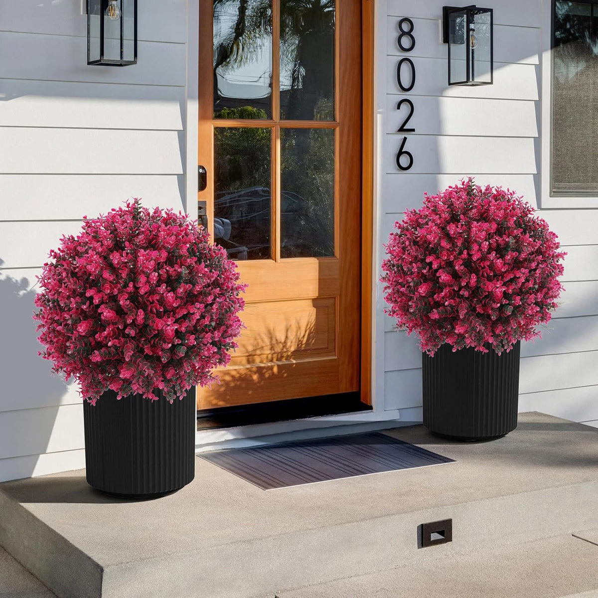 Set of 2 Artificial Red Eucalyptus Topiary Ball Tree,24" with Ground Spike