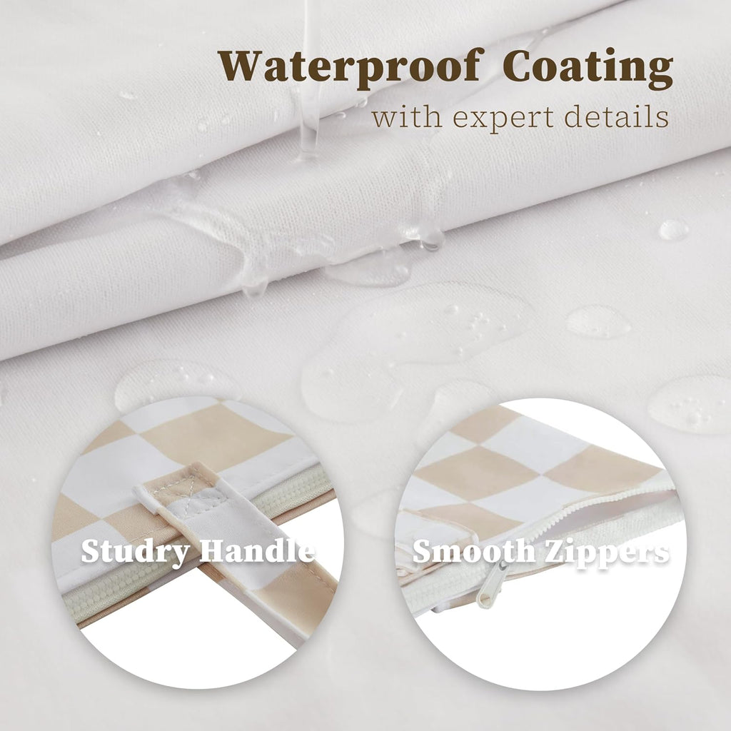 Ohocut Checkered 2 Pcs Large Travel Laundry Bags for Dirty Clothes, Aesthetic Trendy Waterproof Washable Laundry Bag with Handle for Travel, Gym, Swimming Pool, Beige