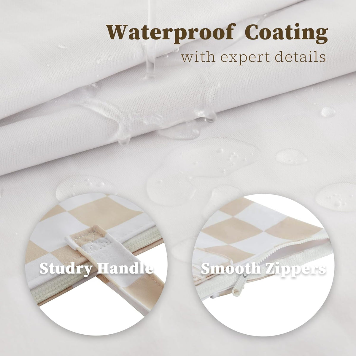 Ohocut Checkered 2 Pcs Large Travel Laundry Bags for Dirty Clothes, Aesthetic Trendy Waterproof Washable Laundry Bag with Handle for Travel, Gym, Swimming Pool, Beige