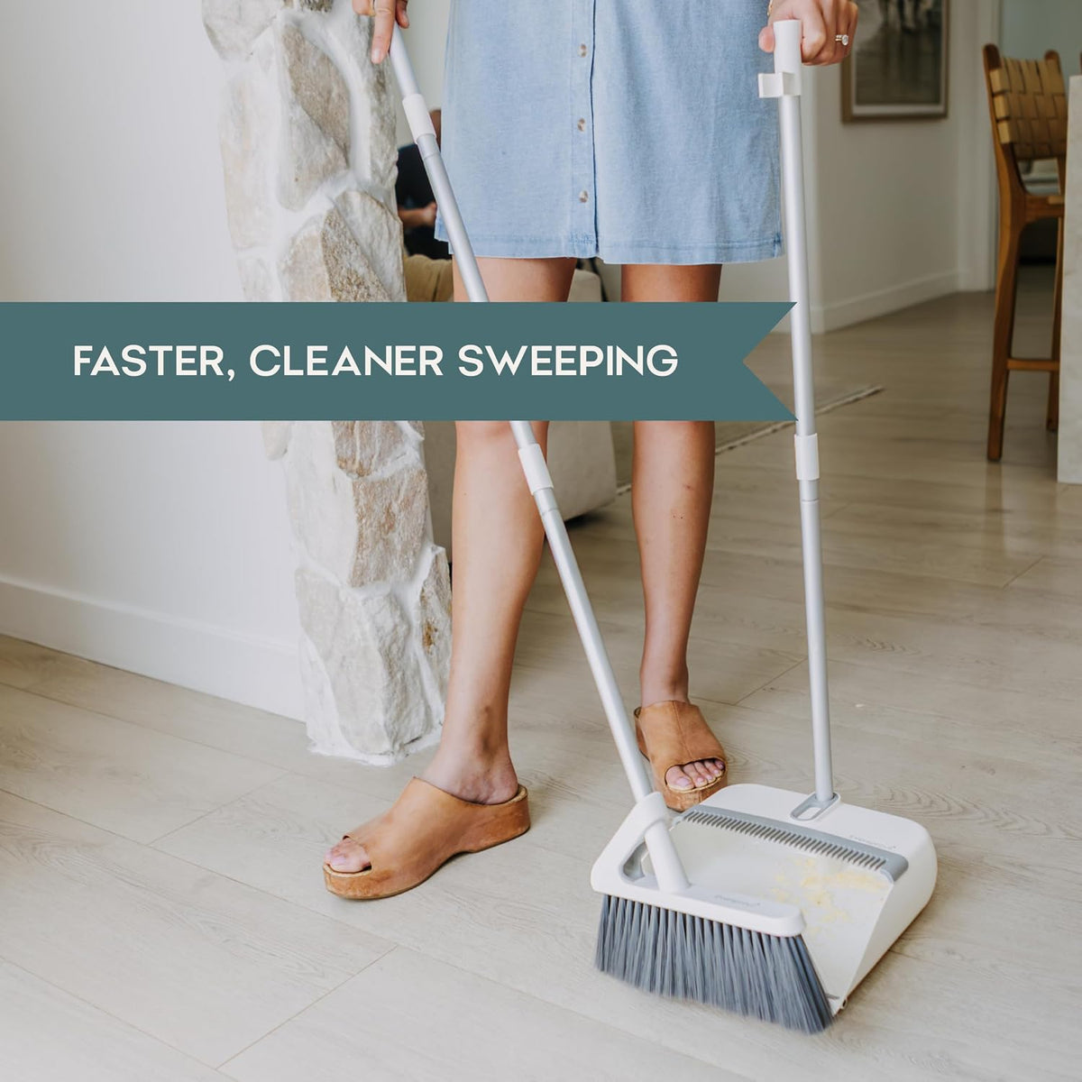 Eversprout Easy Sweep Standing Broom & Dustpan Set with Self-Cleaning Comb