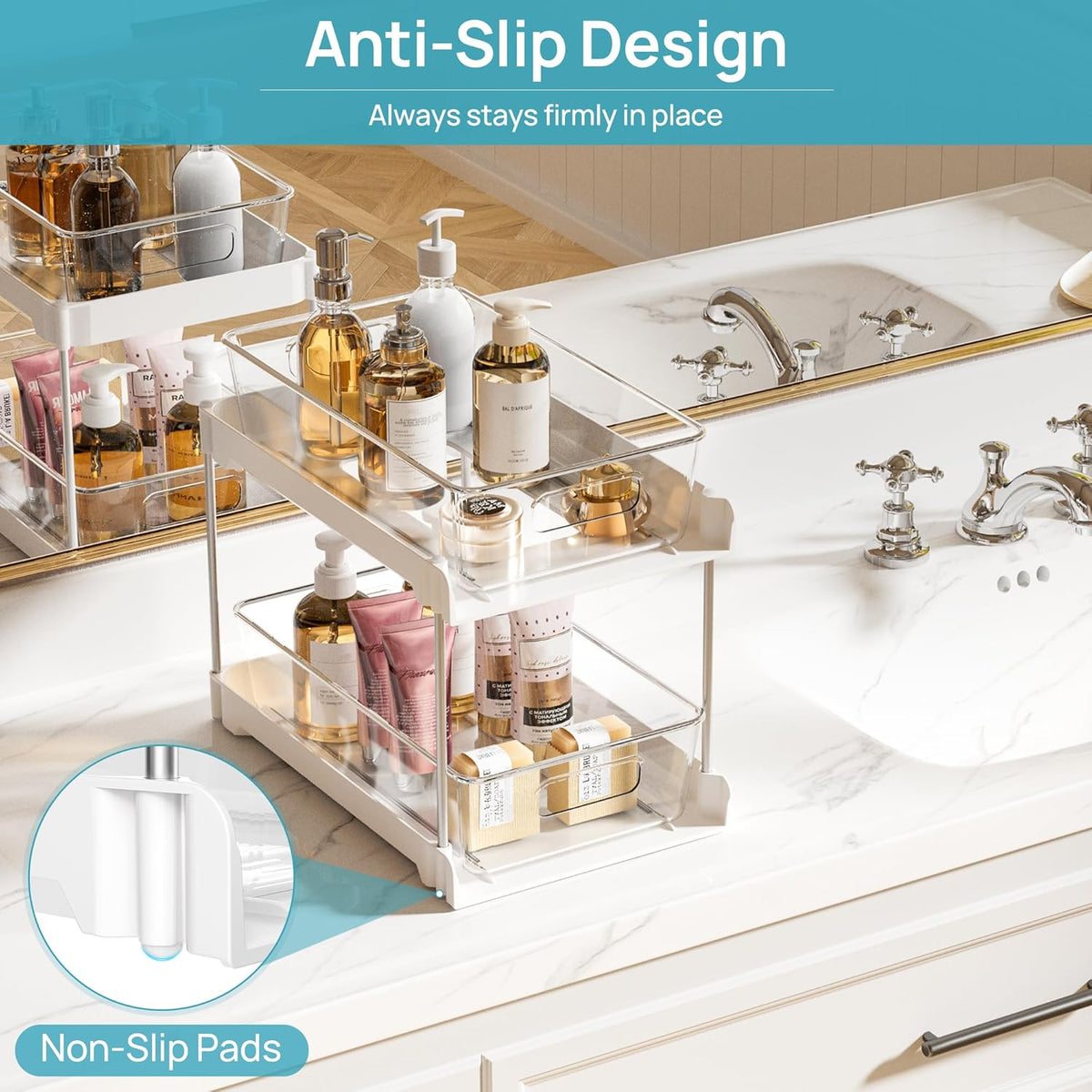 Vtopmart 2 Pack Pull Out Bathroom Under Sink Organizer (S-Standard, White)